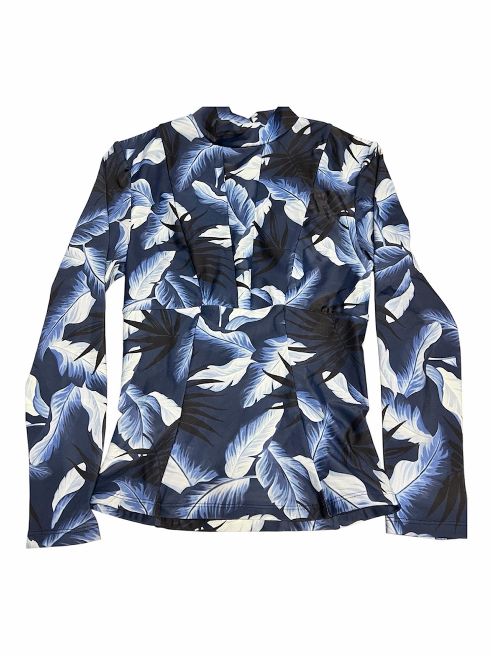 NEW Mikoh “Lowers” Women’s Long Sleeve Rash Guard Swim Shirt in blue/white XS